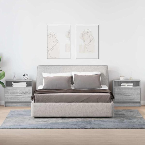 vidaXL Comodini con Cassetto 2 pz Grigio Sonoma 51x31x47 cm
