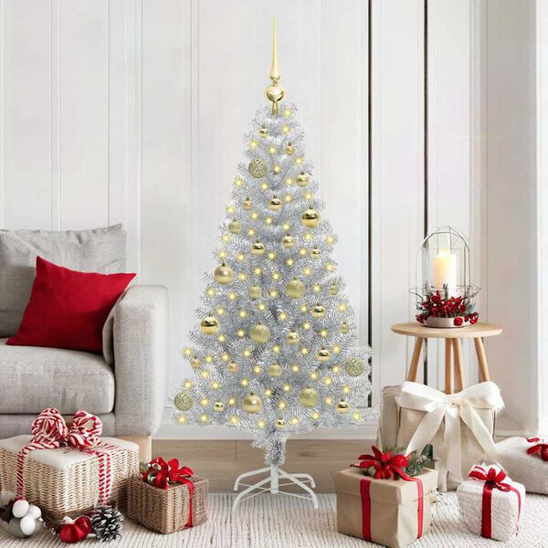 vidaXL Albero di Natale con 150 LED con supporto Argento 150 cm PET