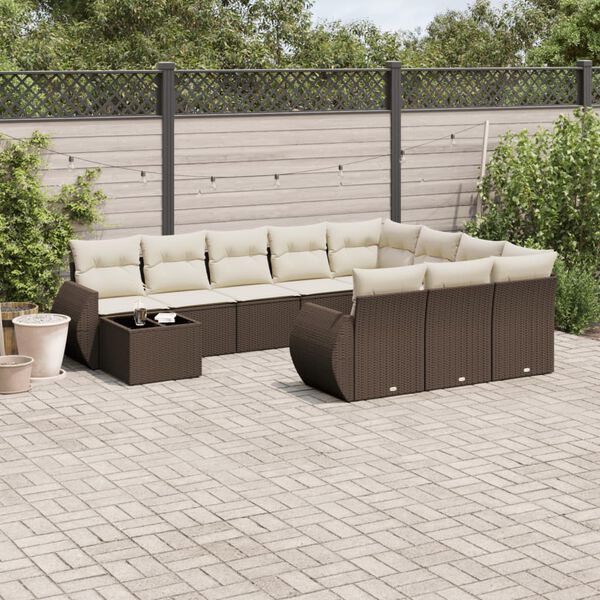 vidaXL Set Divani da Giardino 11 pz con Cuscini Polyrattan Marrone