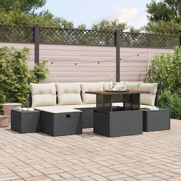 vidaXL Set Divano da Giardino 7 pcs Nero polyrattan