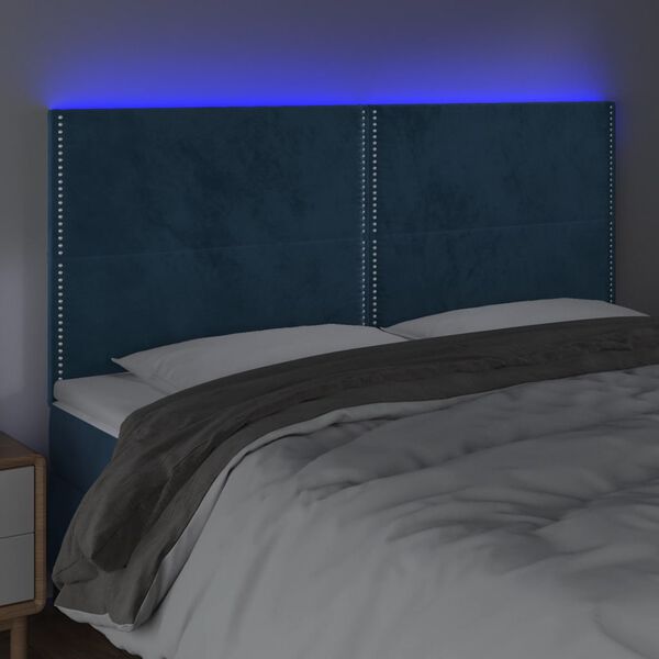vidaXL Testiera a LED Blu Scuro 160x5x118/128 cm in Velluto