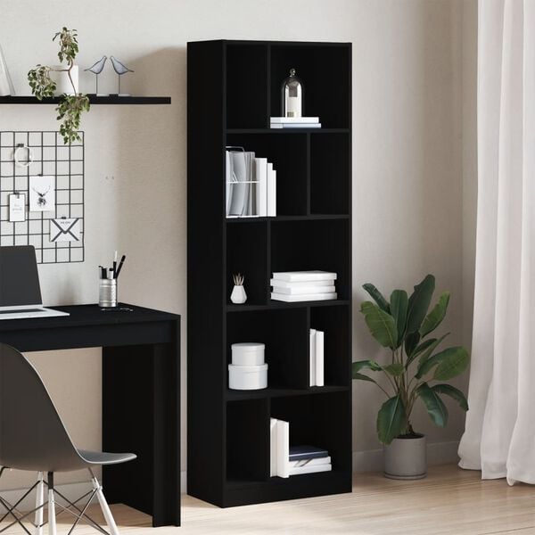 vidaXL Libreria Nera 57x28,5x174 cm in Legno Multistrato