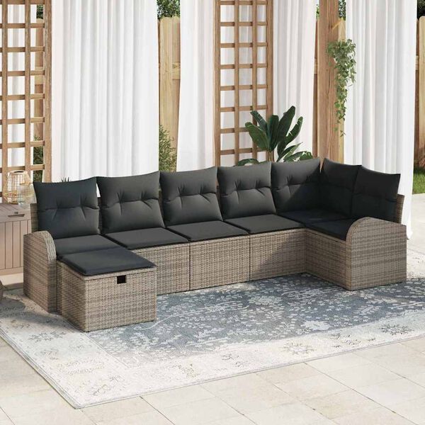 vidaXL Set di divani con cuscino 7 pcs Grigio polyrattan
