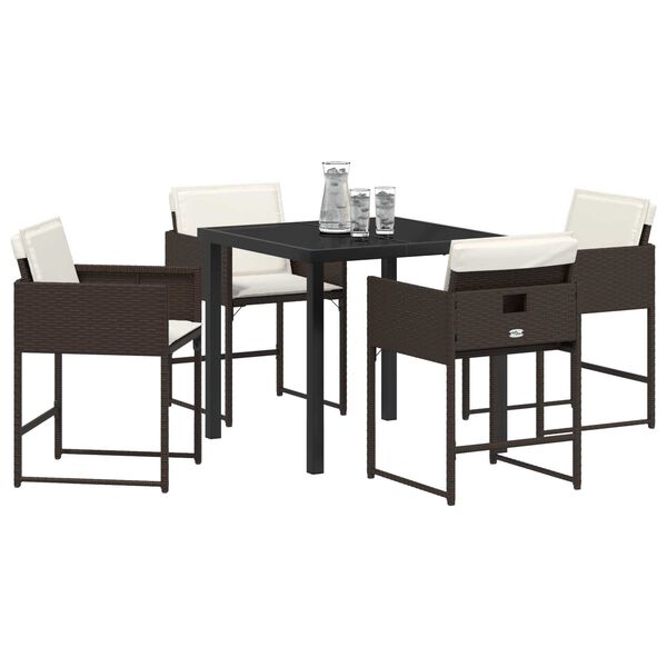 vidaXL Set da Pranzo per Giardino con cuscino 5 pcs Marrone polyrattan