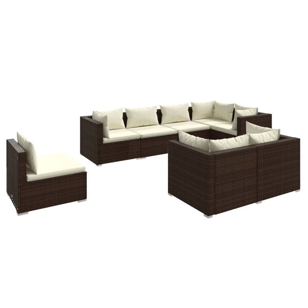 vidaXL Set Divani da Giardino 8 pz con Cuscini in Polyrattan Marrone