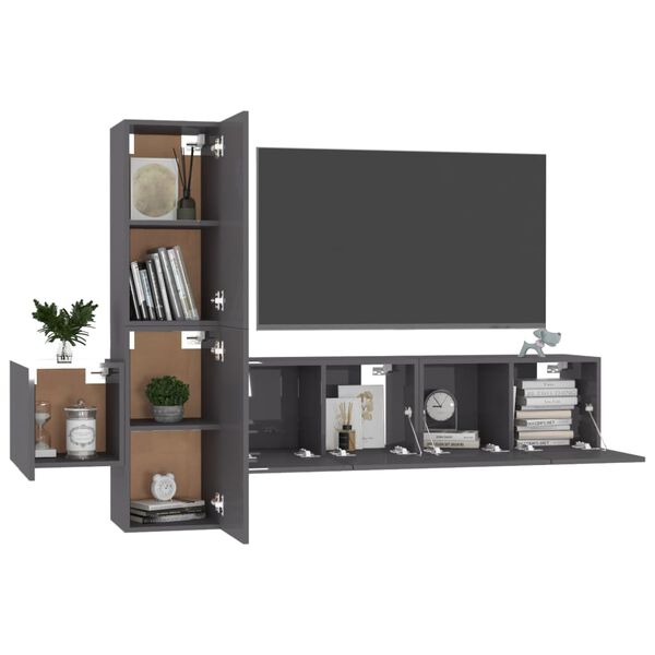 vidaXL Set Mobili TV 5 pz Grigio Lucido in Legno Multistrato