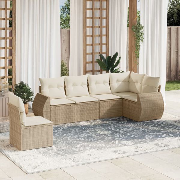vidaXL Set Divano da Giardino 6 pz con Cuscini Beige in Polyrattan
