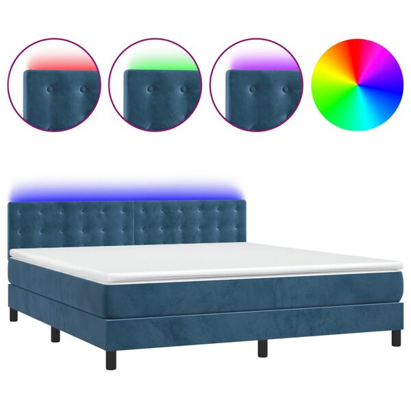 vidaXL Letto a Molle con Materasso e LED Blu Scuro 160x200 cm