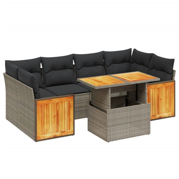 vidaXL Set Divani da Giardino 7 pz con Cuscini Grigio in Polyrattan