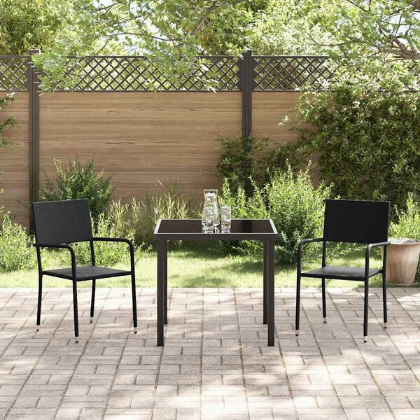 vidaXL Set da Pranzo per Giardino con cuscino 3 pcs Nero polyrattan