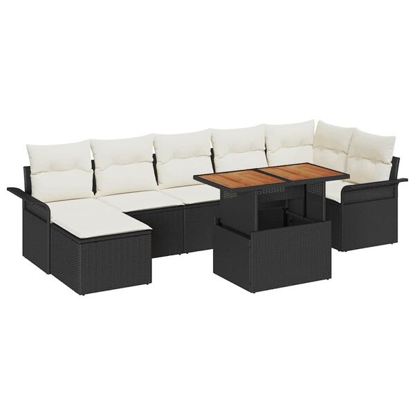 vidaXL Set Divano da Giardino con archiviazione 8 pcs Nero Poly Rattan