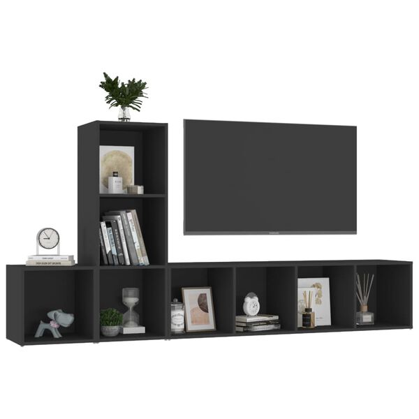vidaXL Set Mobile TV 3 pz Nero in Legno Multistrato
