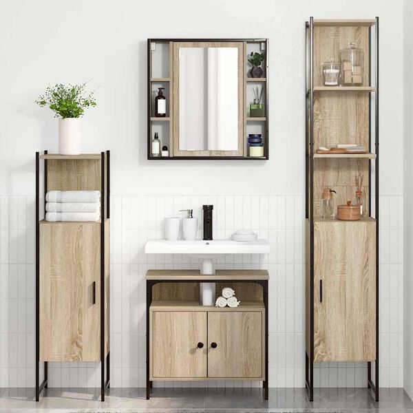 vidaXL Set di mobili per il bagno con lo scaffale 4 pcs Rovere Sonoma