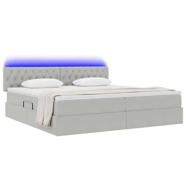 vidaXL Letto con contenitore e LED Grigio chiaro 200 x 200 cm Velluto