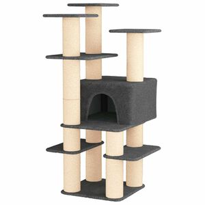 vidaXL Albero per gatti con pali per graffiare in sisal Grigio Scuro