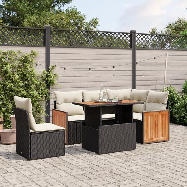 vidaXL Set Divano da Giardino 6 pz con Cuscini Nero in Polyrattan