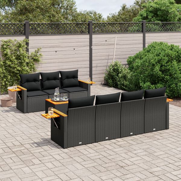 vidaXL Set Divani da Giardino con Cuscini 8 pz Nero in Polyrattan