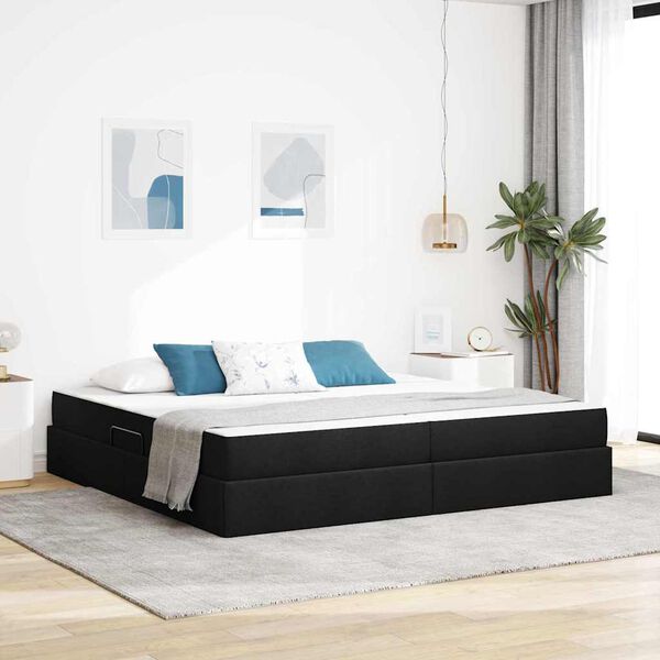 vidaXL Letto con contenitore e materasso Nero 200 x 200 cm Poliestere
