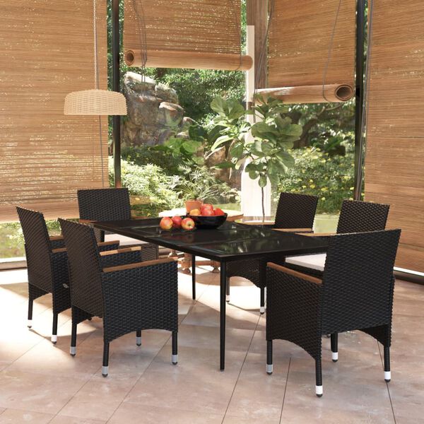 vidaXL Set da Pranzo da Giardino 7 pz con Cuscini Nero