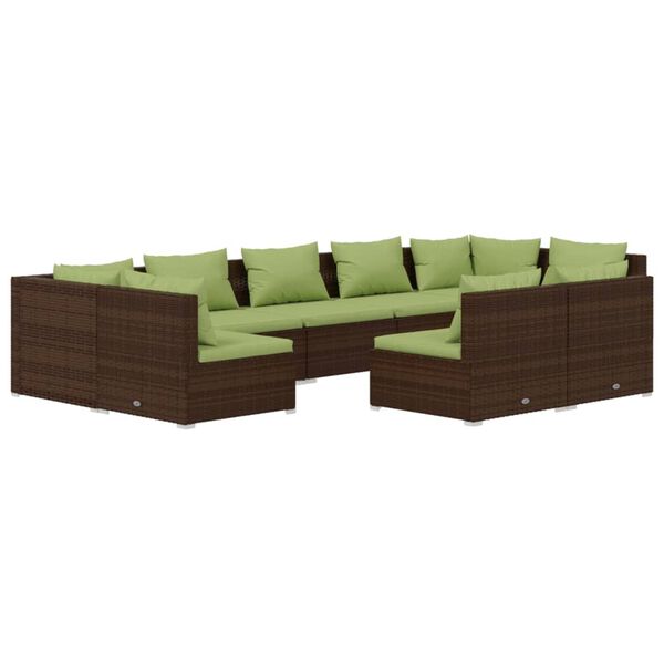 vidaXL Set Divani da Giardino 9 pz con Cuscini in Polyrattan Marrone