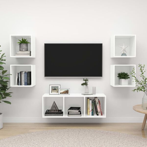 vidaXL Set Mobili Porta TV 5 pz Bianco in Legno Multistrato