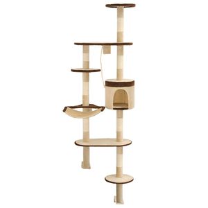 vidaXL Albero Gatti Tiragraffi in Sisal a Muro 194 cm Beige e Marrone