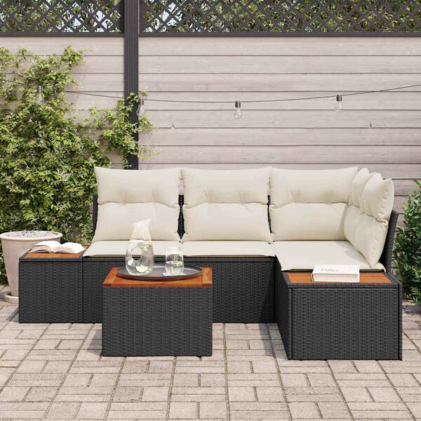 vidaXL Set Divano da Giardino con cuscino 5 pcs Nero polyrattan