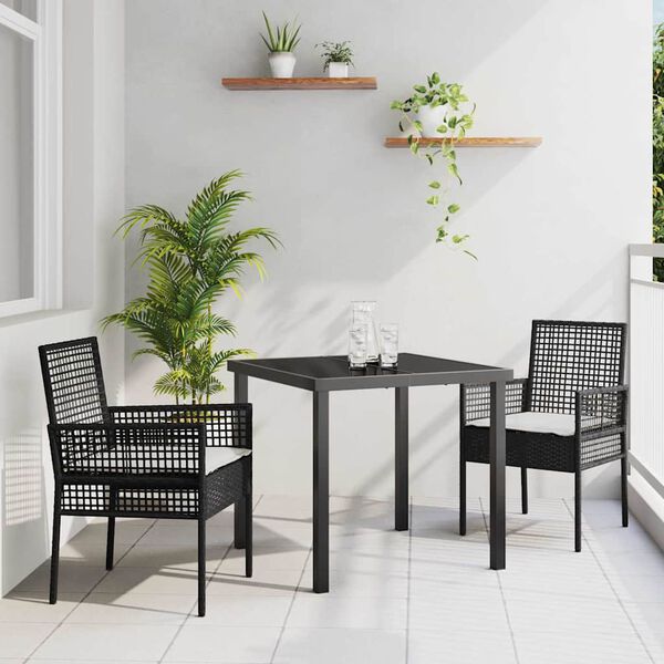 vidaXL Set da Pranzo per Giardino con cuscino 3 pcs Nero polyrattan
