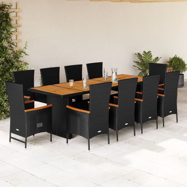 vidaXL Set da Pranzo da Giardino 11 pz con Cuscini in Polyrattan Nero