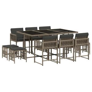vidaXL Set da Pranzo da Giardino 11pz con Cuscini in Polyrattan Grigio