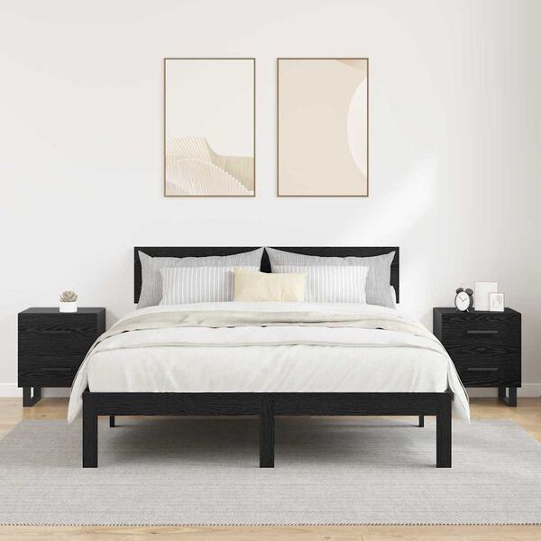 vidaXL Armadio da Notte 2 pcs Rovere Nero 40 x 35 x 47,5 cm