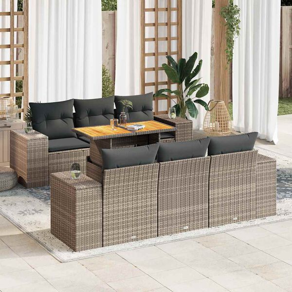 vidaXL Set Divani da Giardino 7 pz con Cuscini Grigio in Polyrattan