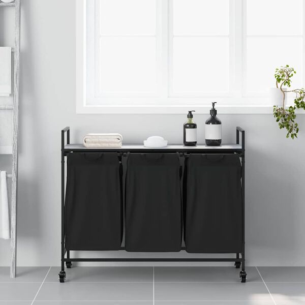 vidaXL Cesto Portabiancheria 3 Scomparti con Ruote Grigio Sonoma