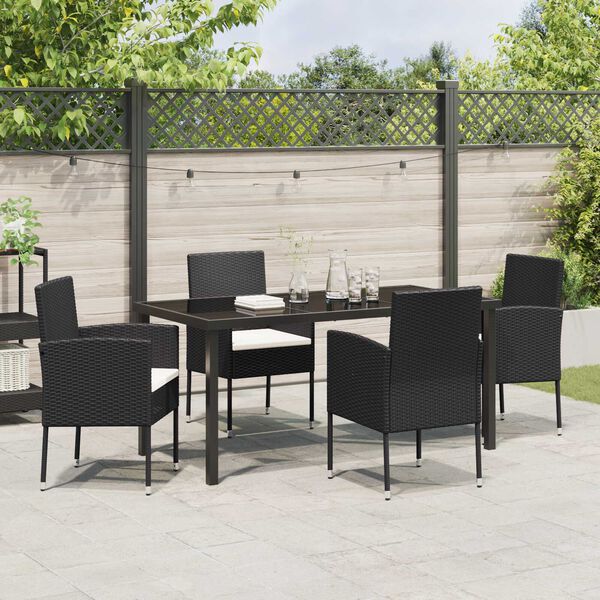 vidaXL Set da Pranzo per Giardino con cuscino 5 pcs Nero polyrattan