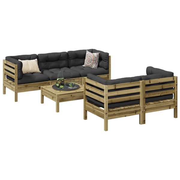 vidaXL Set Divani da Giardino 6pz con Cuscini Legno Impregnato di Pino
