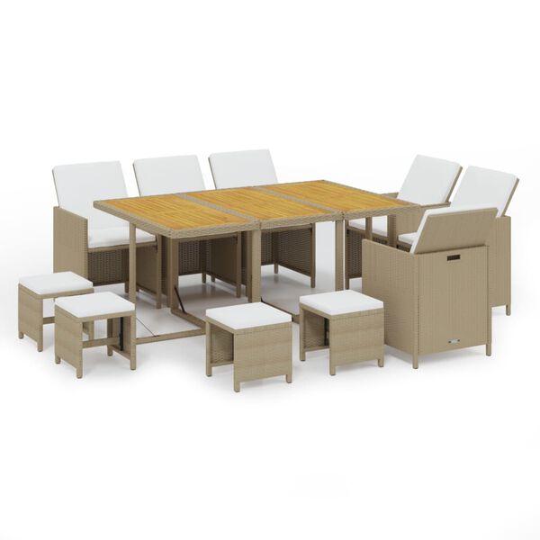 vidaXL Set da Pranzo da Giardino 11 pz con Cuscini in Polyrattan Beige