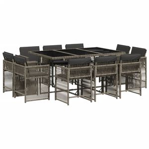 vidaXL Set da Pranzo da Giardino 11pz con Cuscini in Polyrattan Grigio
