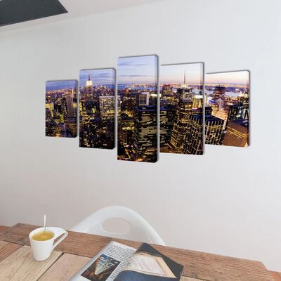 5 pz Set Stampa su Tela da Muro Vista dall'Alto su New York 200x100 cm