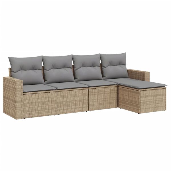 vidaXL Set Divano da Giardino 5 pz con Cuscini Beige in Polyrattan
