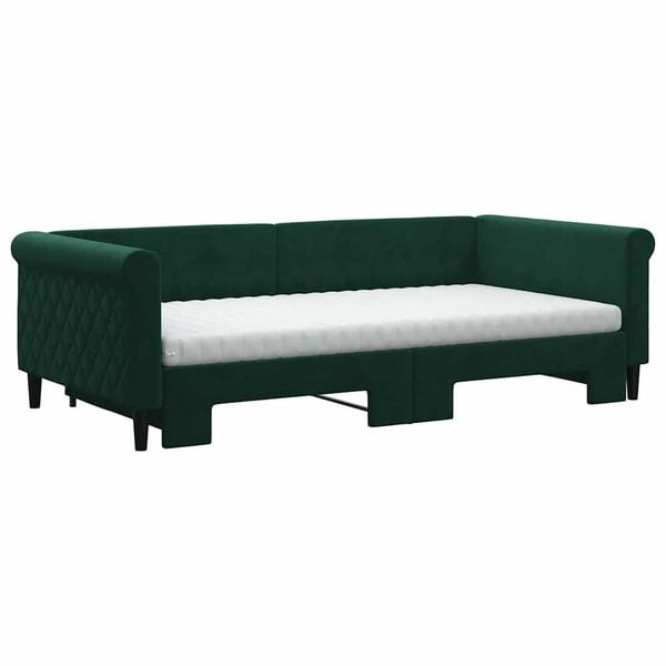 vidaXL Divano Letto Estraibile Materassi Verde Scuro 100x200 Velluto