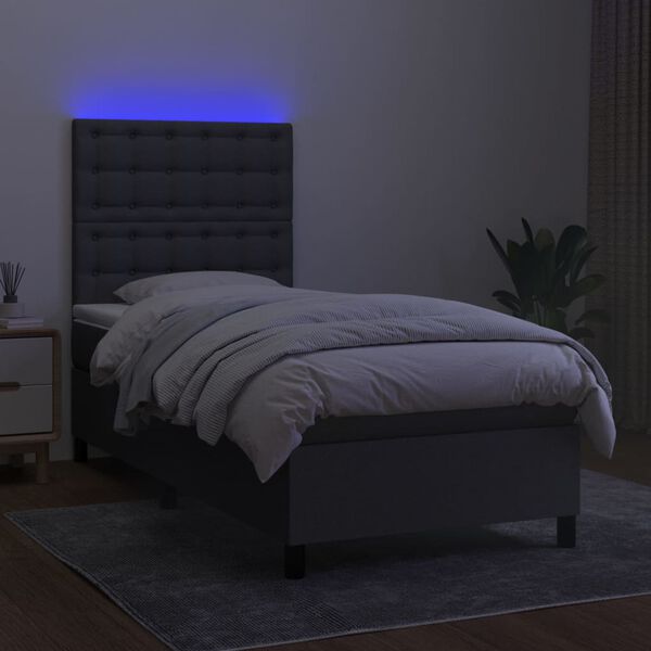 vidaXL Letto a Molle Materasso e LED Grigio Scuro 80x200 cm in Tessuto