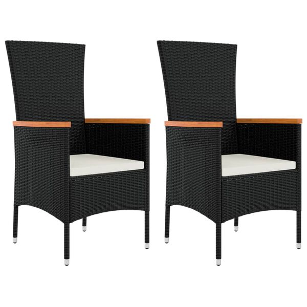 vidaXL Set Mobili Giardino 3pz Nero Polyrattan e Legno Massello Acacia