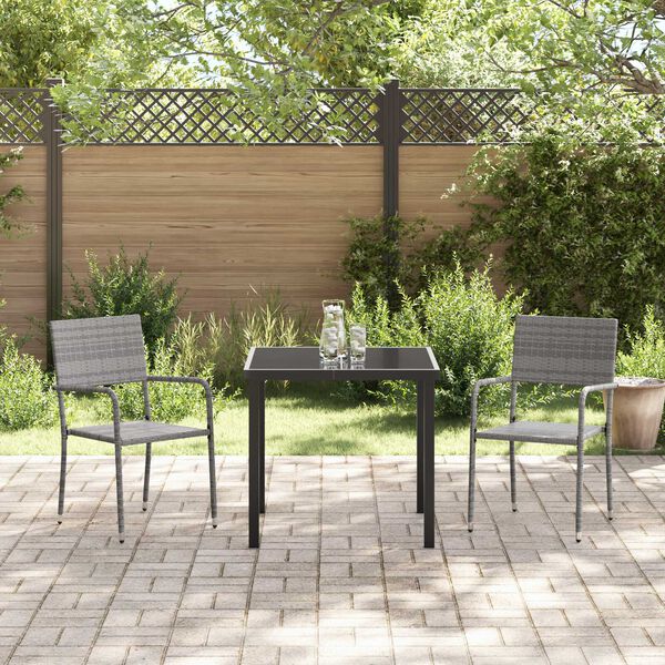 vidaXL Set da Pranzo per Giardino con cuscino 3 pcs Grigio polyrattan