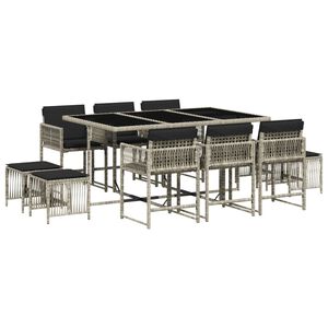 vidaXL Set Pranzo Giardino 11pz con Cuscini Grigio Chiaro Polyrattan