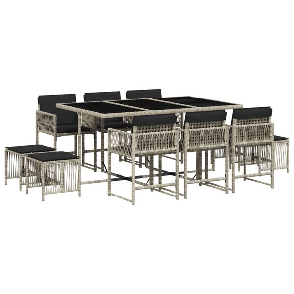 vidaXL Set Pranzo Giardino 11pz con Cuscini Grigio Chiaro Polyrattan