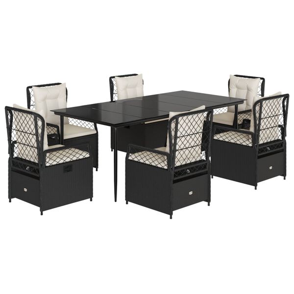 vidaXL Set da Pranzo da Giardino 7 pz Nero con Cuscini in Polyrattan