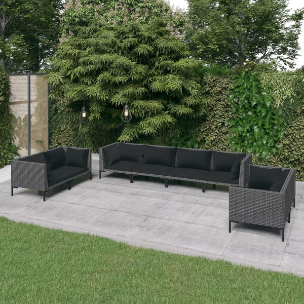 vidaXL Divani da Giardino 8 pz con Cuscini in Polyrattan Grigio Scuro