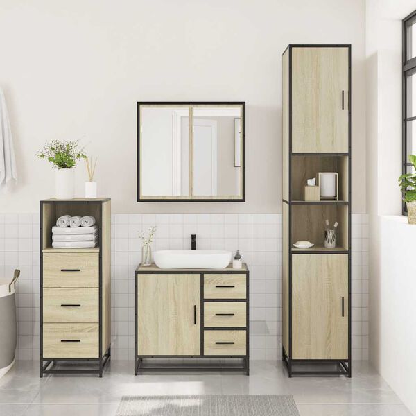 vidaXL Set Mobili da Bagno 3 pz Rovere Sonoma in Legno Multistrato