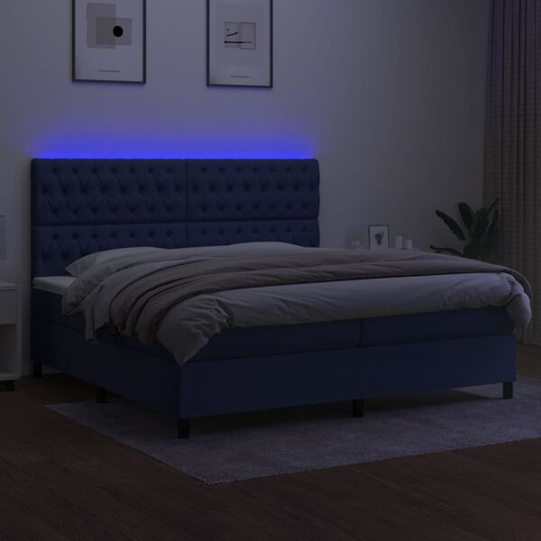 vidaXL Letto a Molle Materasso e LED Blu 200x200cm in Tessuto