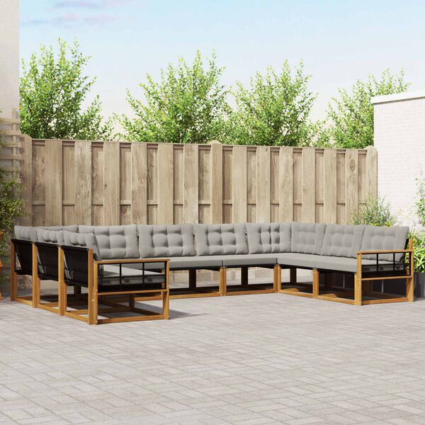 vidaXL Set di divani da esterno 9 pcs Grigio Naturale e Chiaro